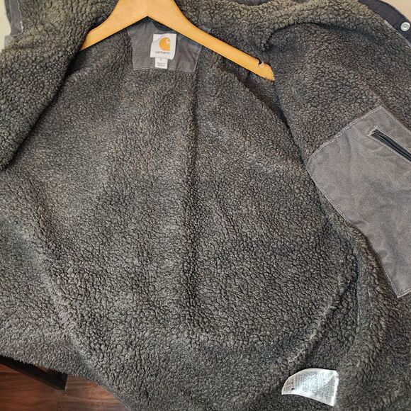 Vintage Carhartt Jacket Sherpa Lined Snap Up Hooded J284-GVL Gravel Mens Large - Picture 5 of 11